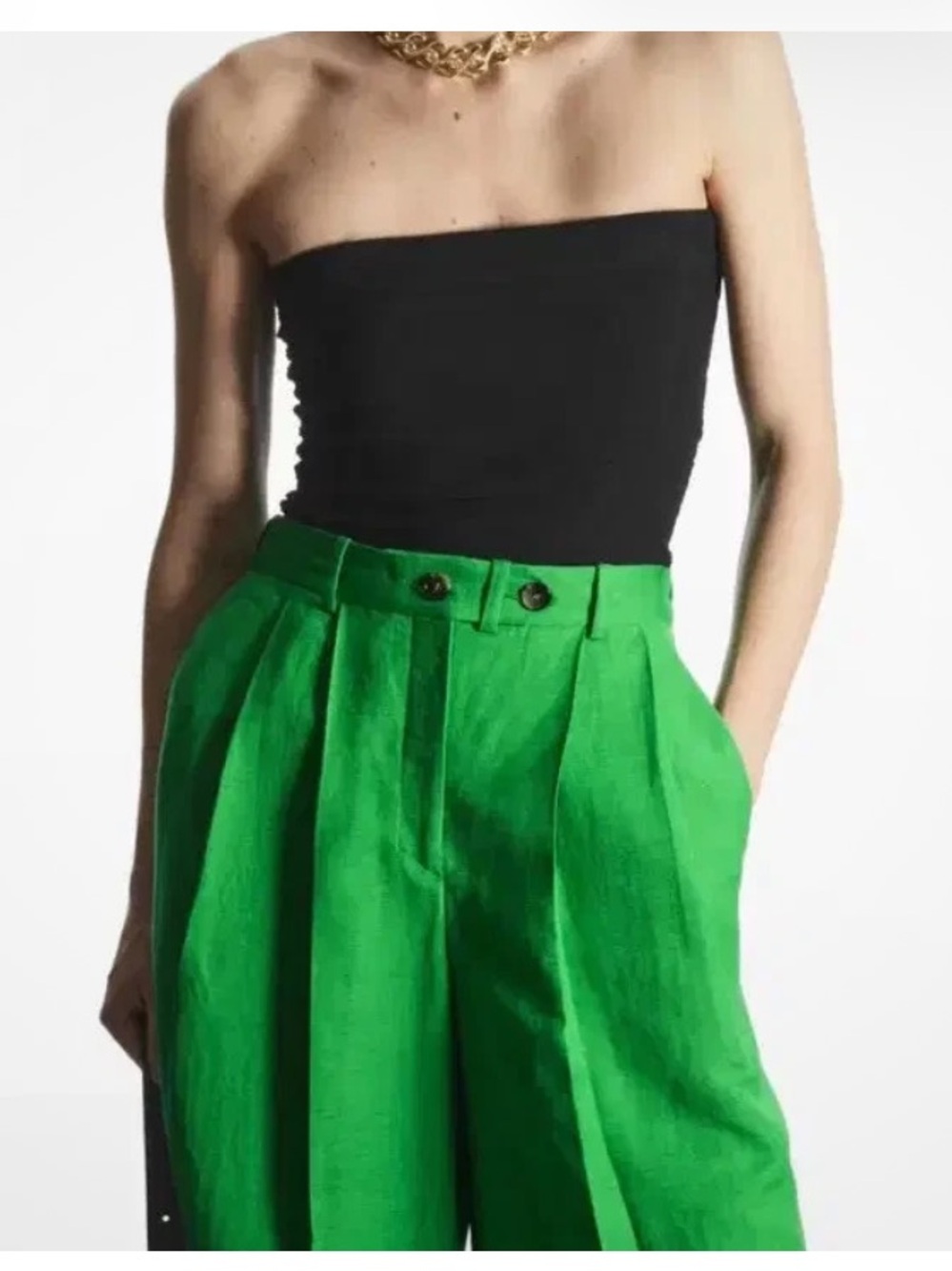 COS Bright Green Linen Bermuda Shorts